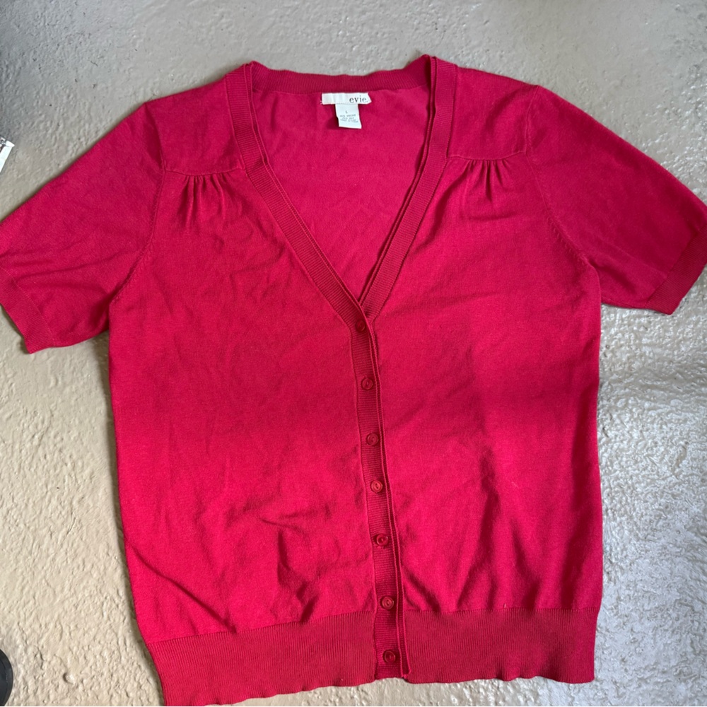 Vintage Y2K Evie Bright red Fuchsia Short Sleeve Button Cardigan silk